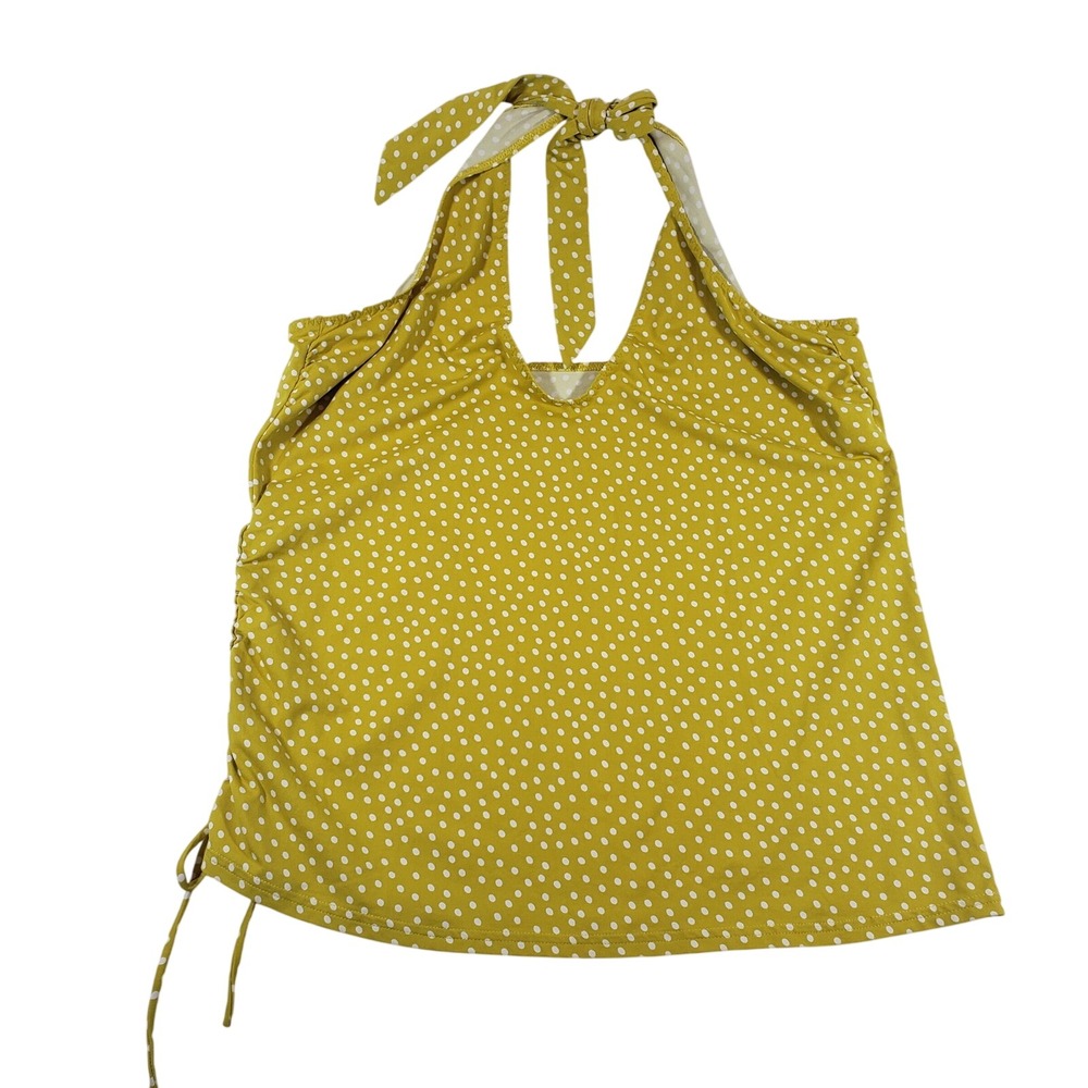 Lands' End Women's Halter Tank Top‎ Gold Polka Dot Ruched Tie Size 12 Swim Beach